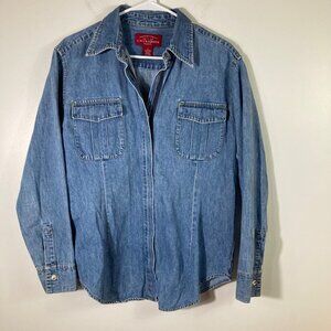 Womens Vintage Limited Jeans Full Zip Denim Shirt Jacket Long‎ Sleeves Blue L